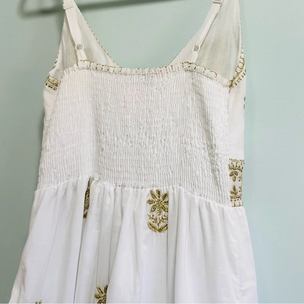 Gretchen Scott hand embroidered midi dress Fiesta Time white/gold, size medium